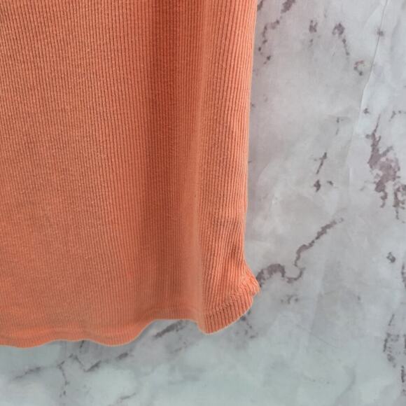 Anthropologie Top Womens Medium Tank Orange Ribbed Henley Scoop Peach Tla - Picture 4 of 9